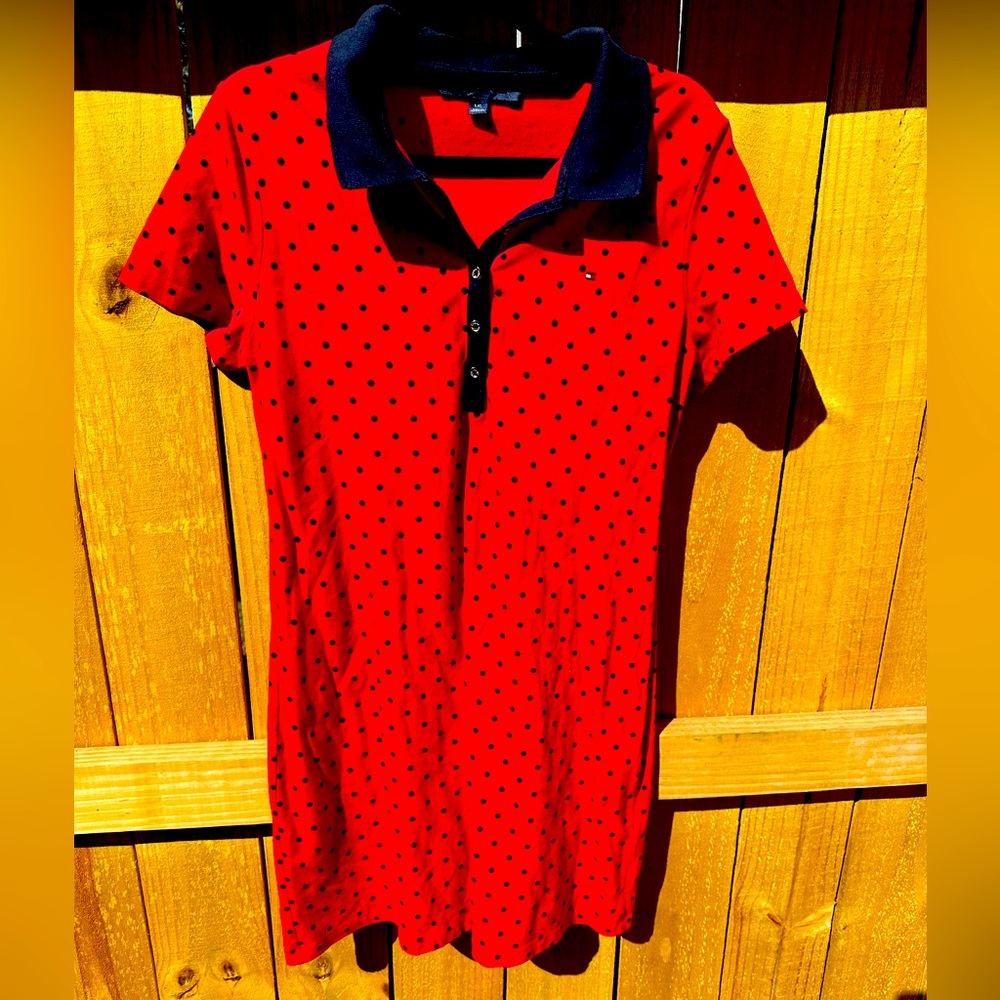 Tommy Hilfiger Pop-over T-shirt Dress Red With Contrasting Collar Size L